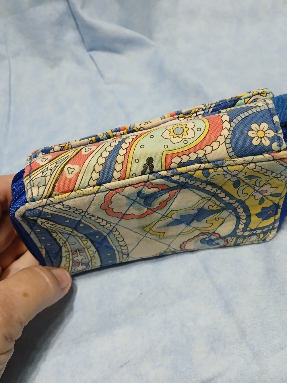 Vera Bradley Quilted Paisley Wallet in Blue, Yellow and Cream